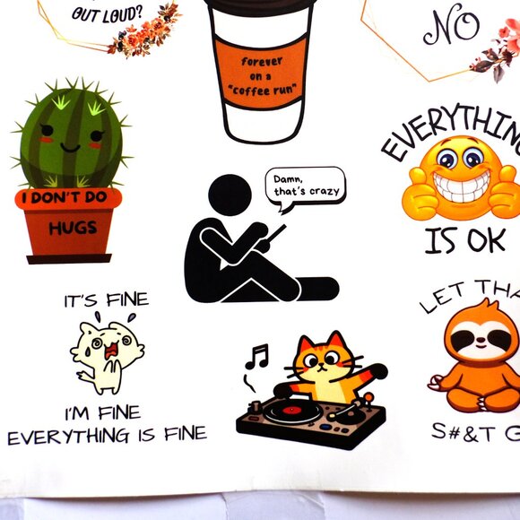 12 Handmade Colorful Funny Quotes Stickers, coffee, decorate, sarcastic, journal - Picture 3 of 3